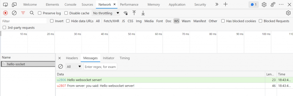 Websocket server send back data