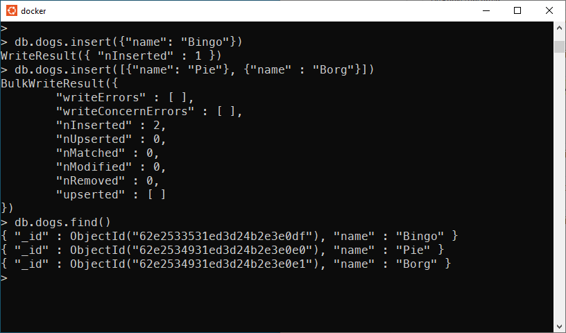 Using insert to create documents in MongoDB