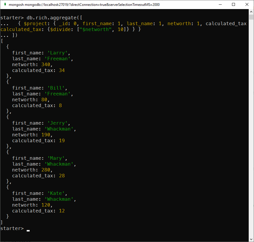 Using $project to calculate new fields