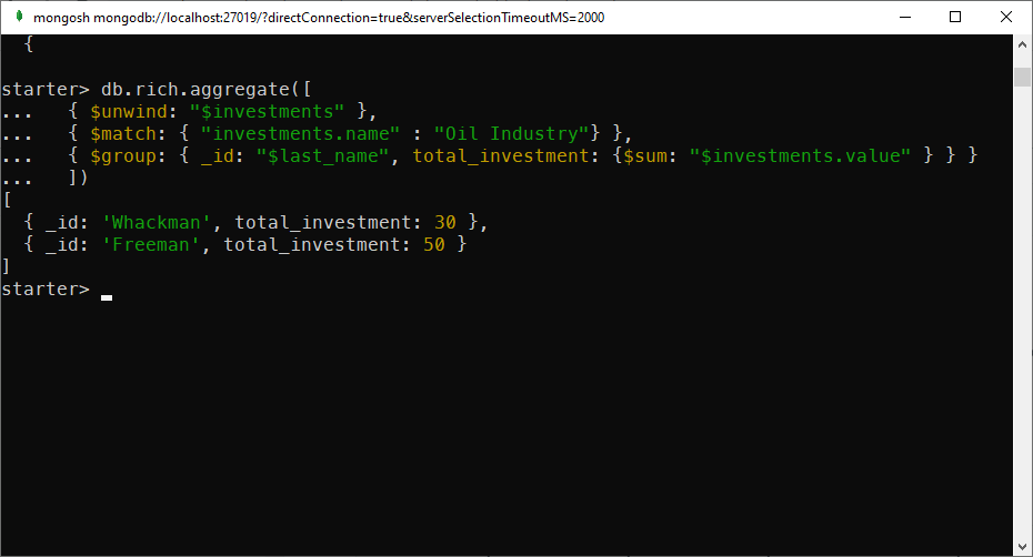 Using aggregation to calculate total investments in Oil Industry by family