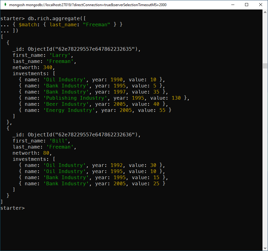 Using a simple $match in MongoDB