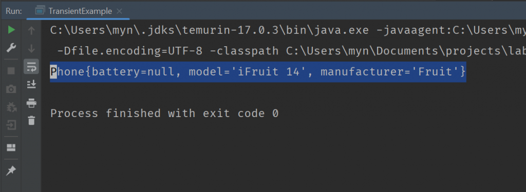 Serialize and deserialize of transient fields
