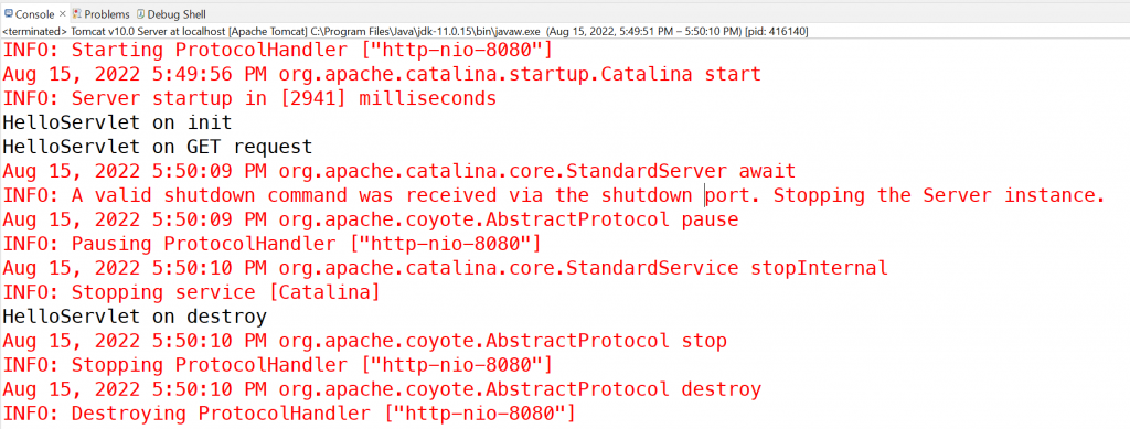 Servlet’s destroy method is called
