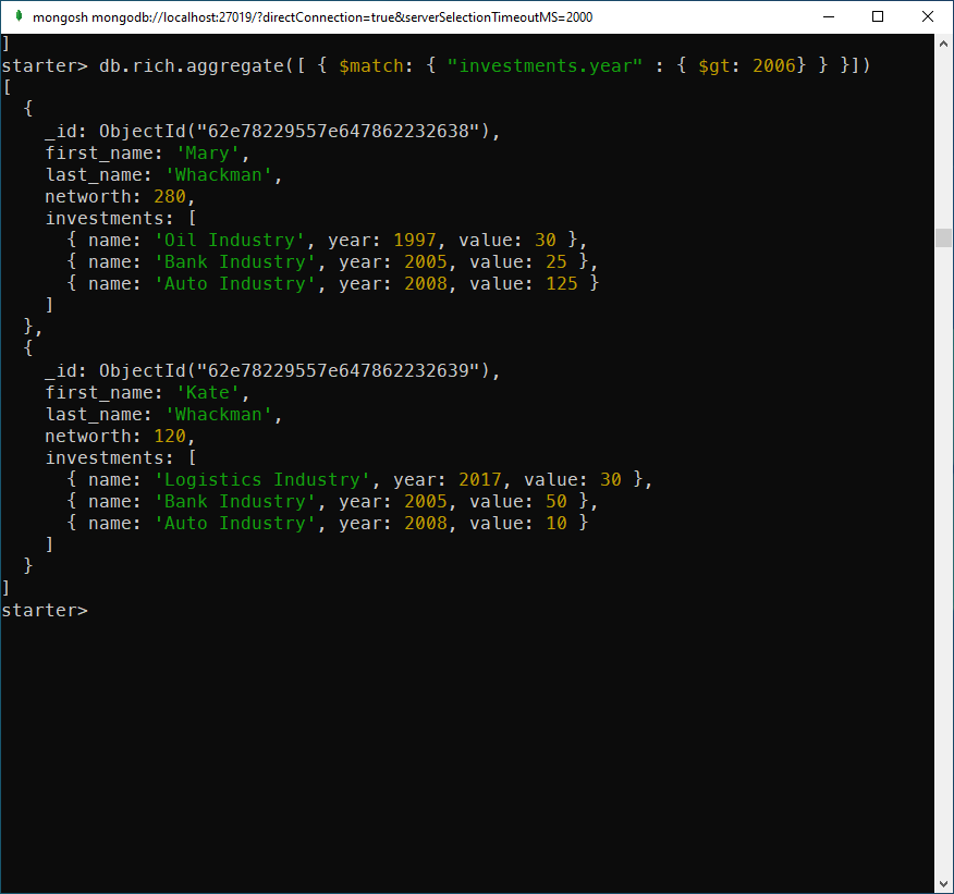 Using $match to filter nested properties