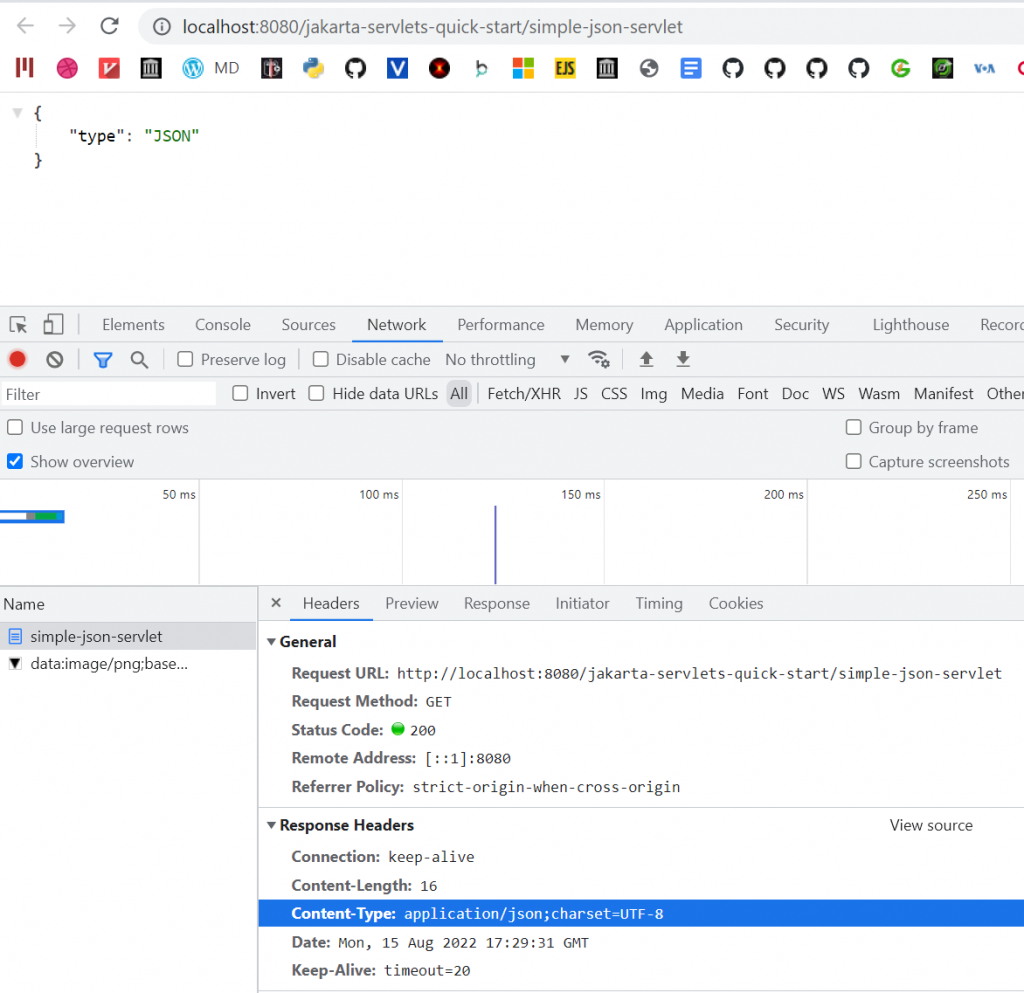 Output JSON content type with servlet