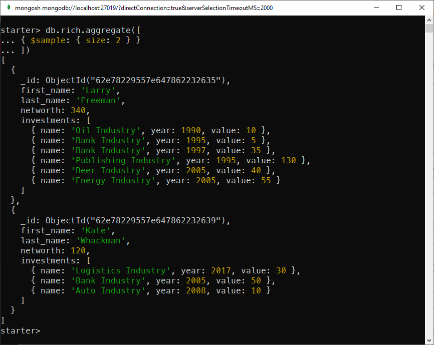 Using $sample to work with a subset of the dataset