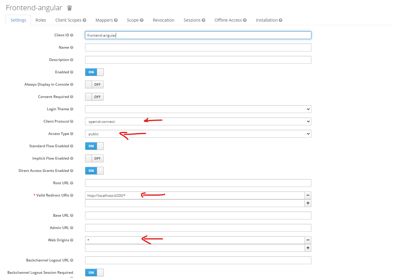 Create a new client in keycloak for the Angular app