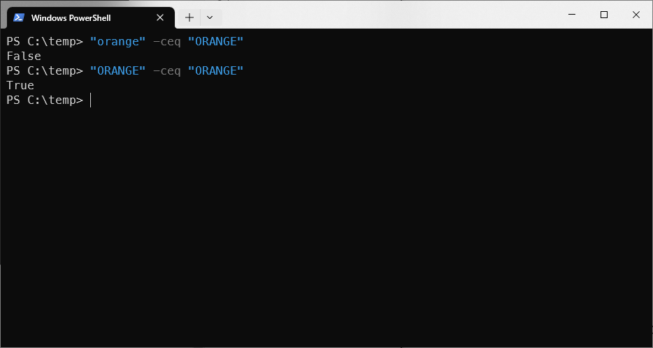 Case sensitive string comparison