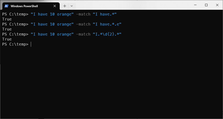 Regex matching with -match