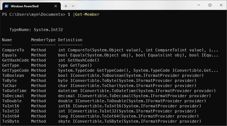 A number is also an object in Powershell