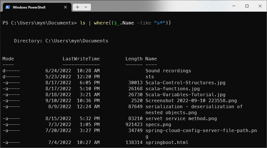 Filter list of directory using where