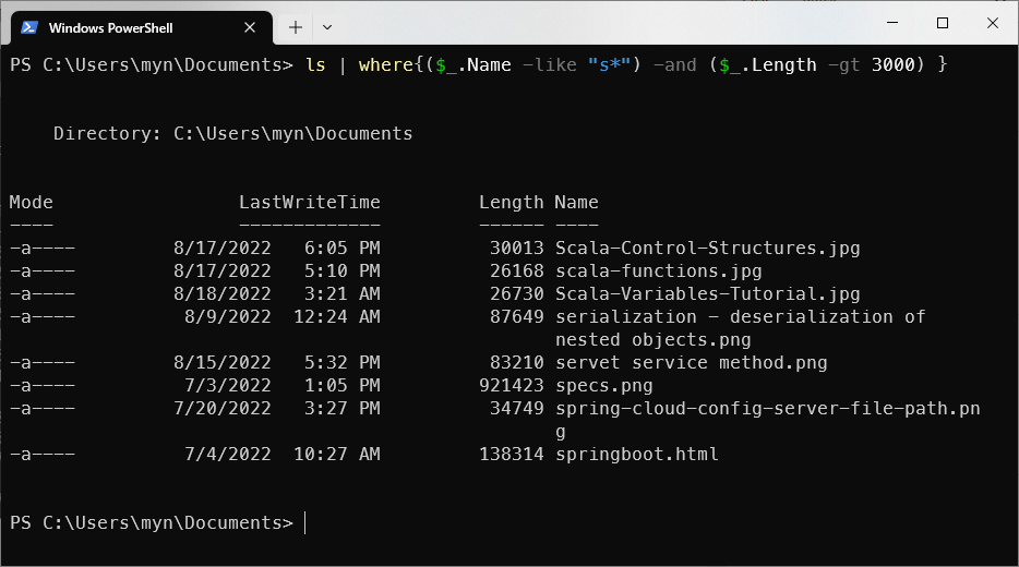 Multiple filter conditions using -where, -and