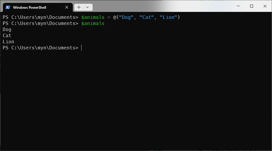 Create an array in Powershell