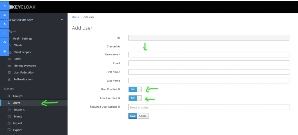 Create new user in keycloak