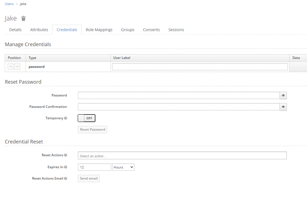 Setting password for the user