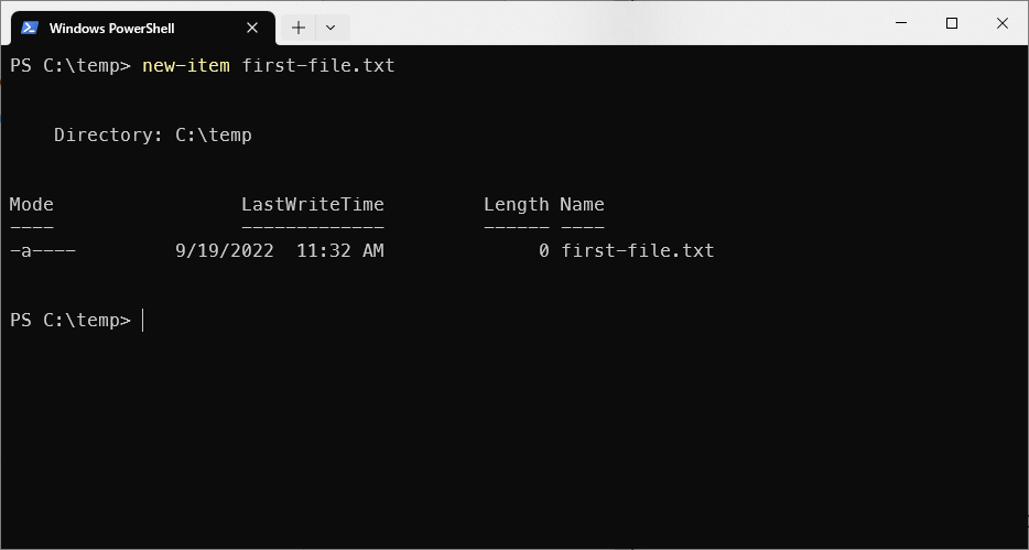 Create a new file in windows powershell