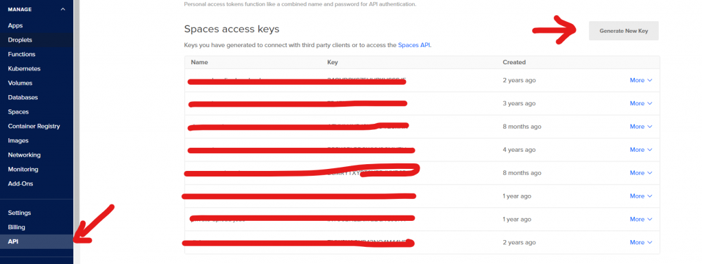 generate key pairs to access digital ocean spaces