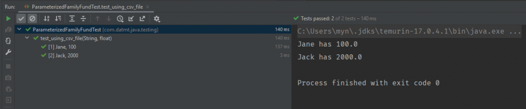 Running parameterized test with source from csv file