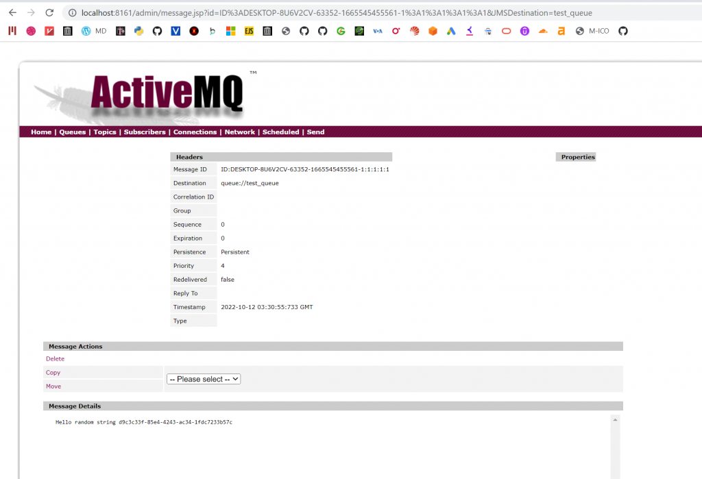 Message sent on ActiveMQ