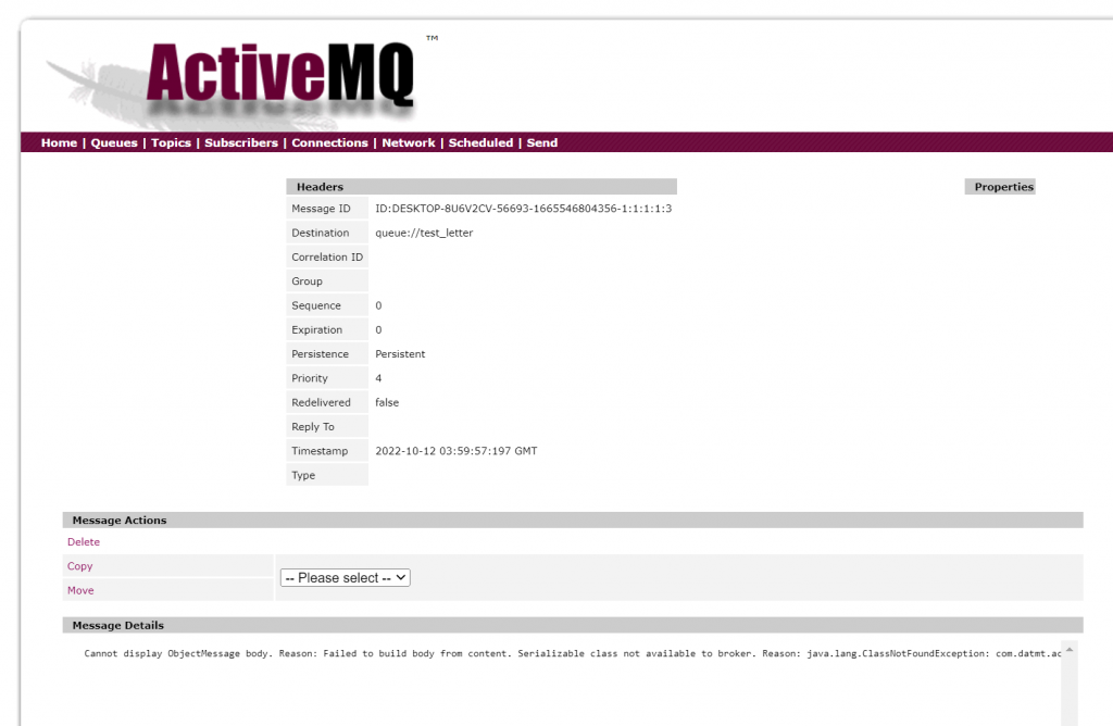 POJO message in ActiveMQ queue