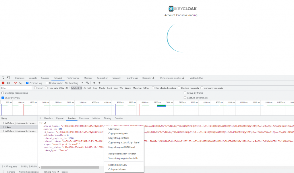 Copy token in Chrome console