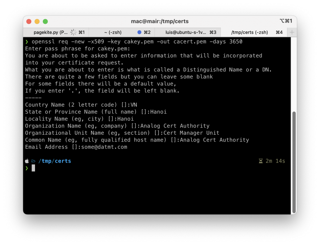 Generate the Certificate Authority Certificate