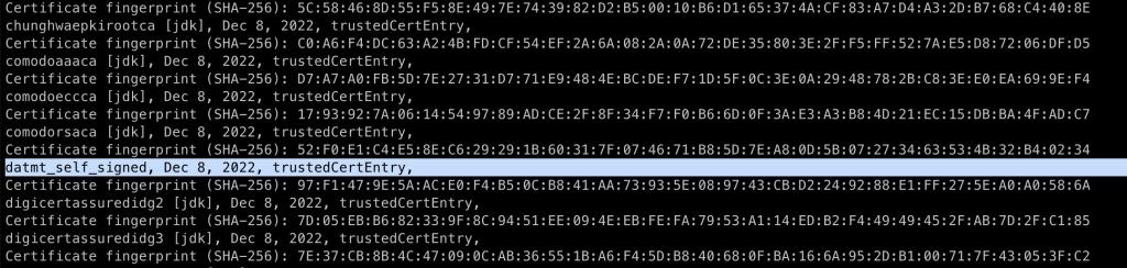 Self-signed certificates imported to the keystore