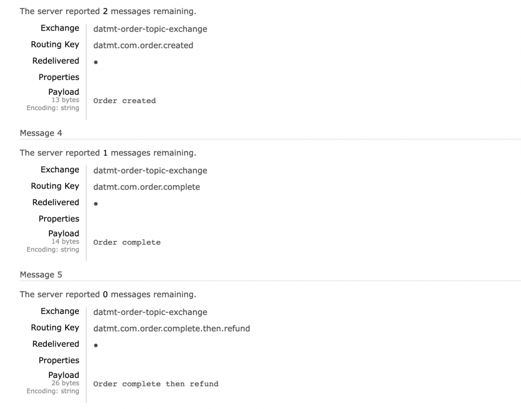 Publishing messages using topic exchange