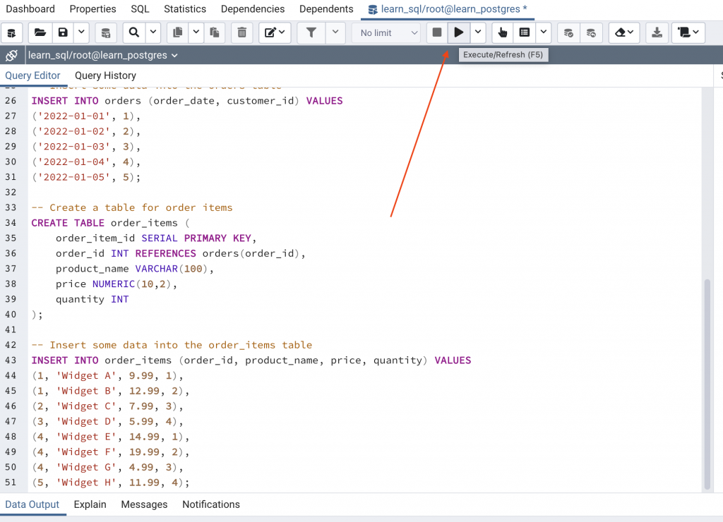 Paste the query and run in Pgadmin