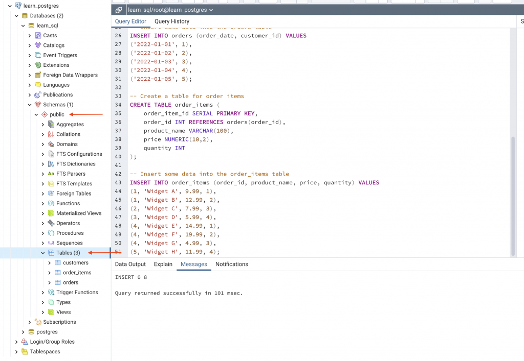 Table created in PostgreSQL