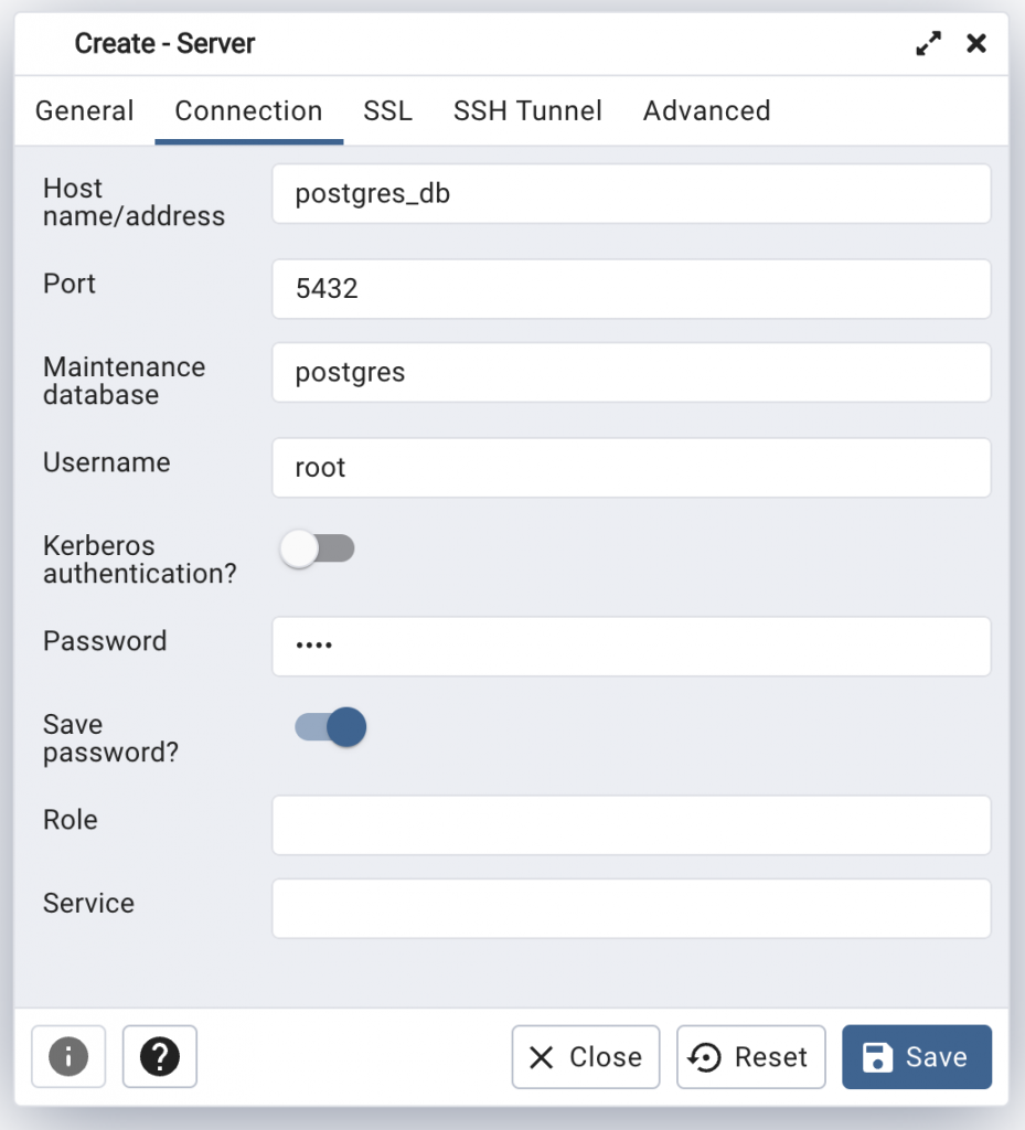 Configure Postgresql connection in PgAdmin