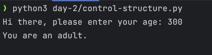 Control structure in python example