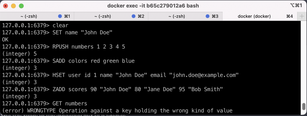 Setting values for different data types in Redis