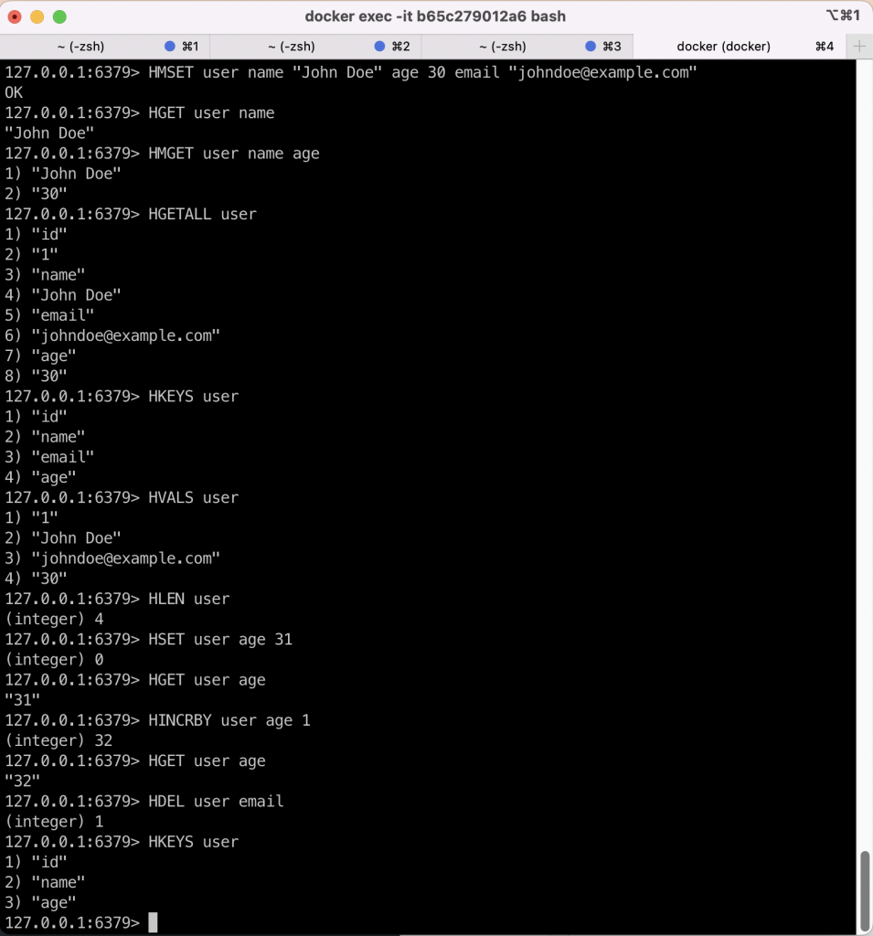 Hash operations demonstration
