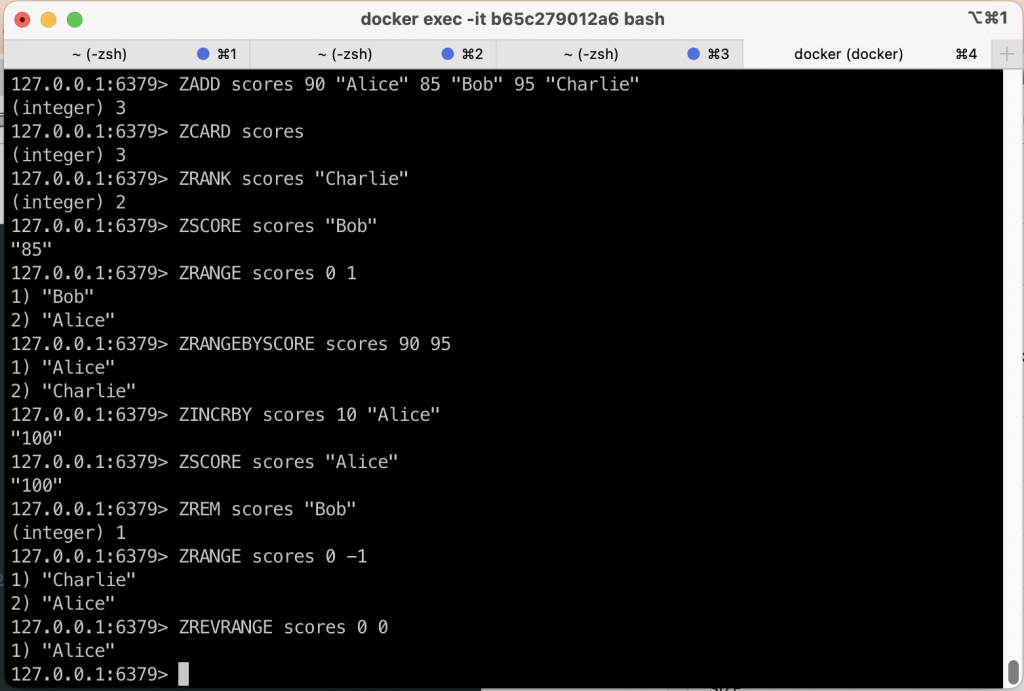 Redis sorted set operations
