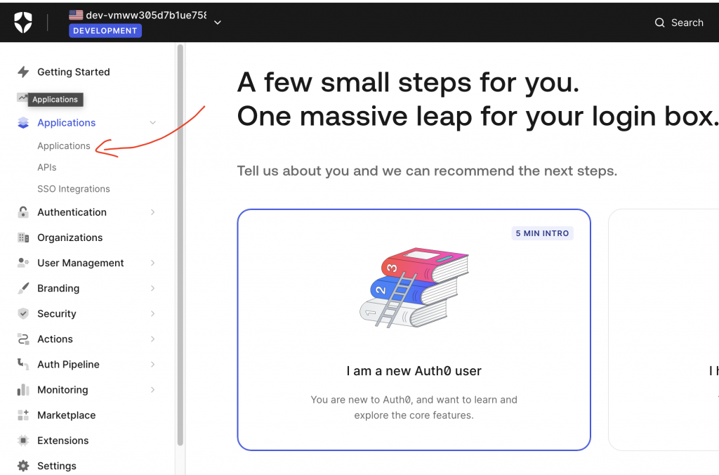 Auth0 dashboard