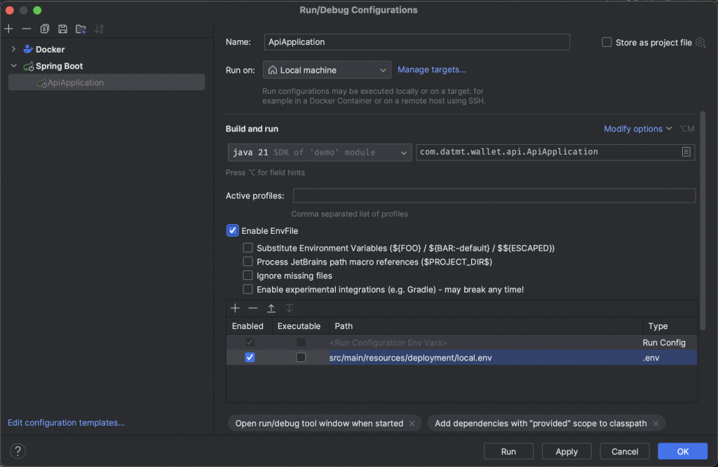 Adding environment file in Intellij 