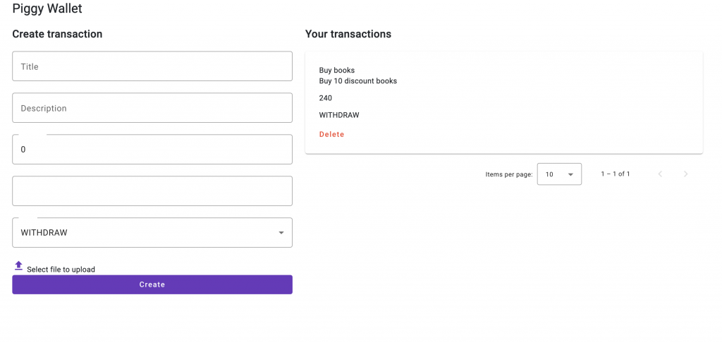 The wallet details screen