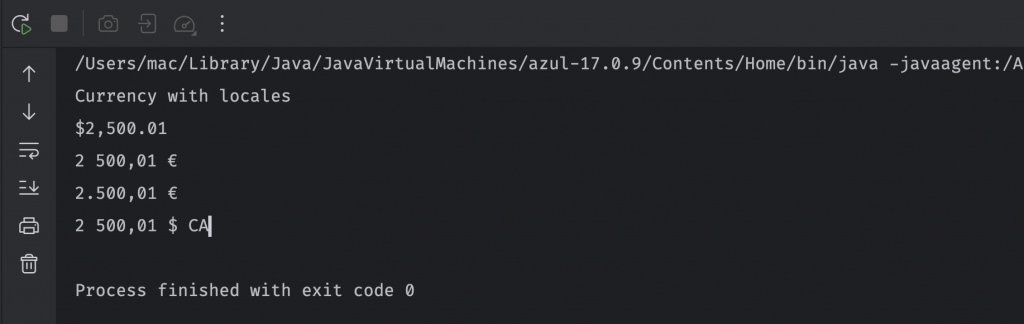 Print money values with locales in java