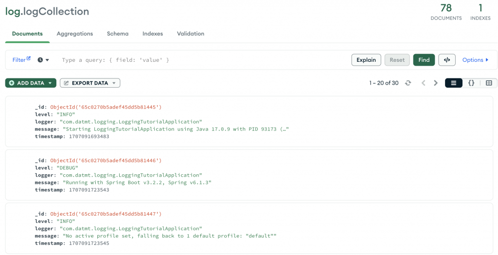Logs save to mongodb database