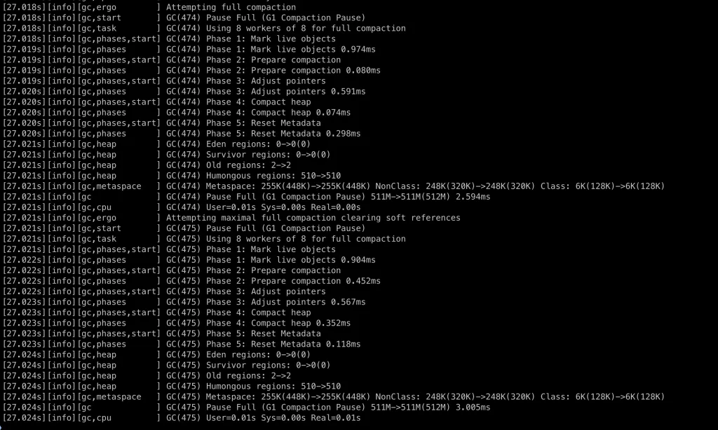 GC activity after turning on GC Log
